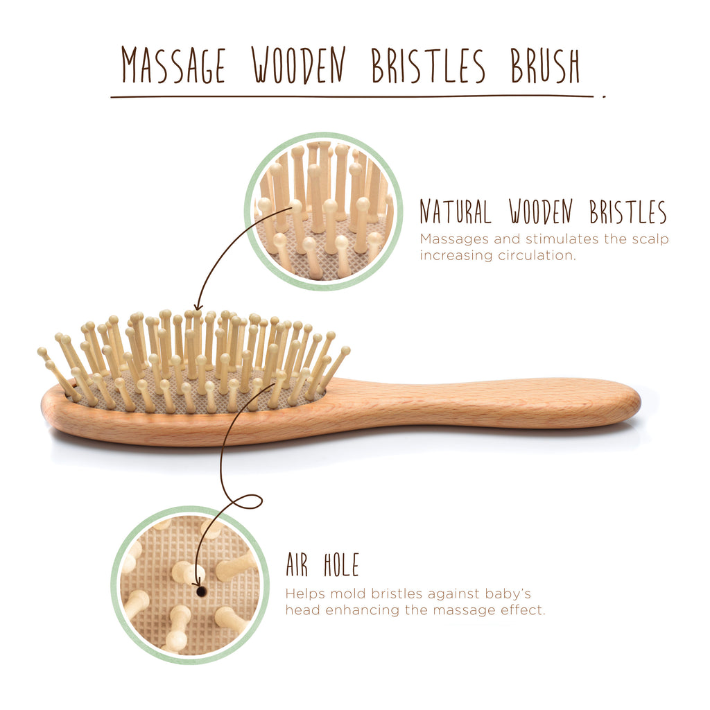 wooden bristle brush. rounded teeth brush