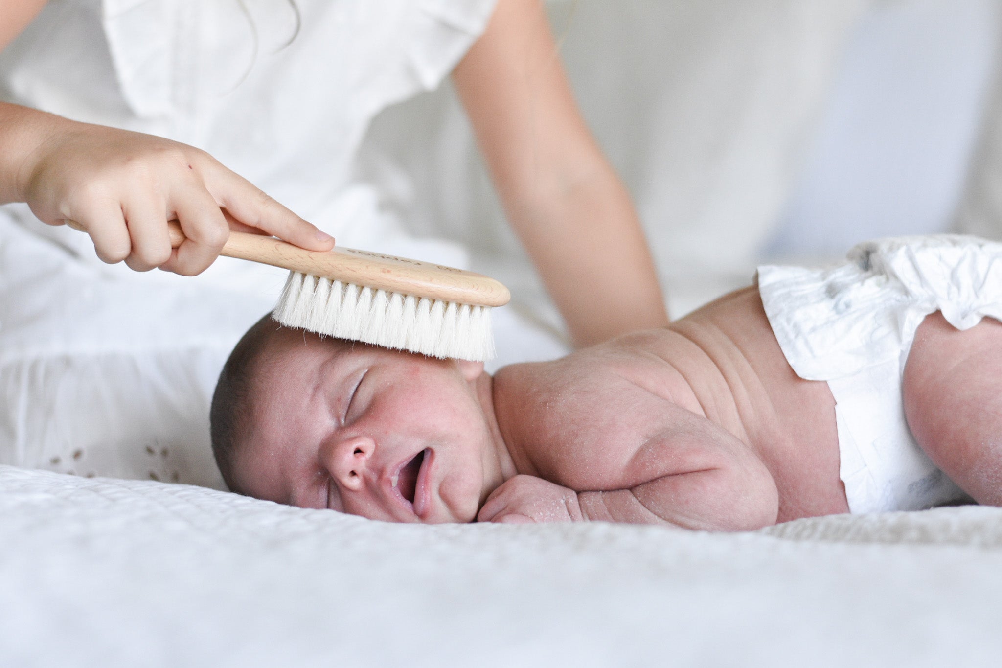 Small Soft Pearwood and Goat Hair Baby Hairbrush - The Foundry Home Goods